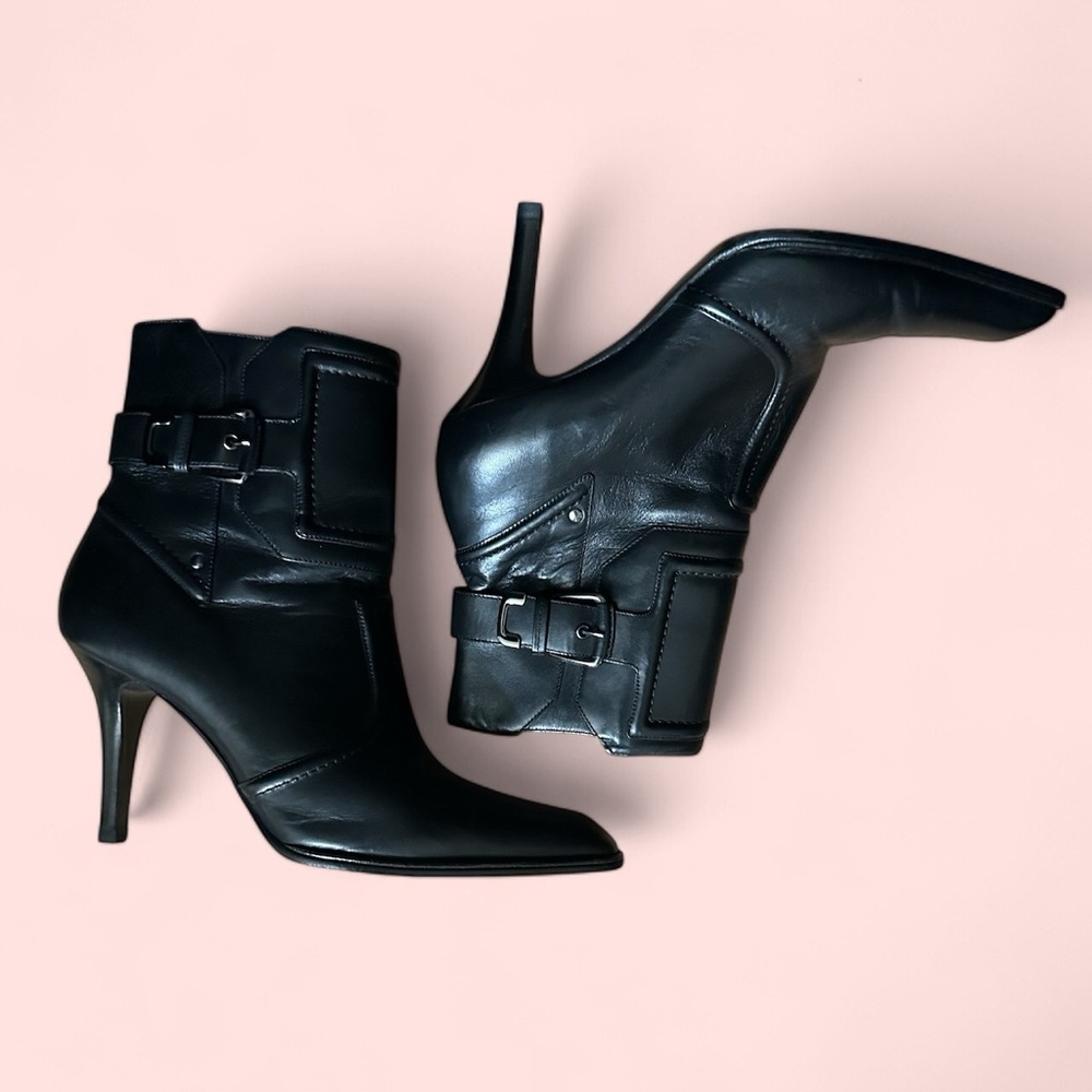 Cole Haan Black Leather Pointed-Toe Stiletto Ankle Boots
